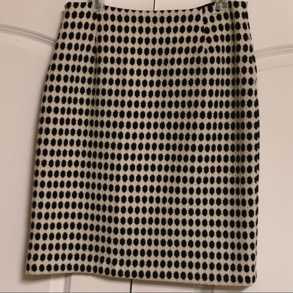 Milly Black Ivory Mod Print Polka Dot Soft Virgin Wool Career Pencil Skirt 10 - Picture 2 of 10